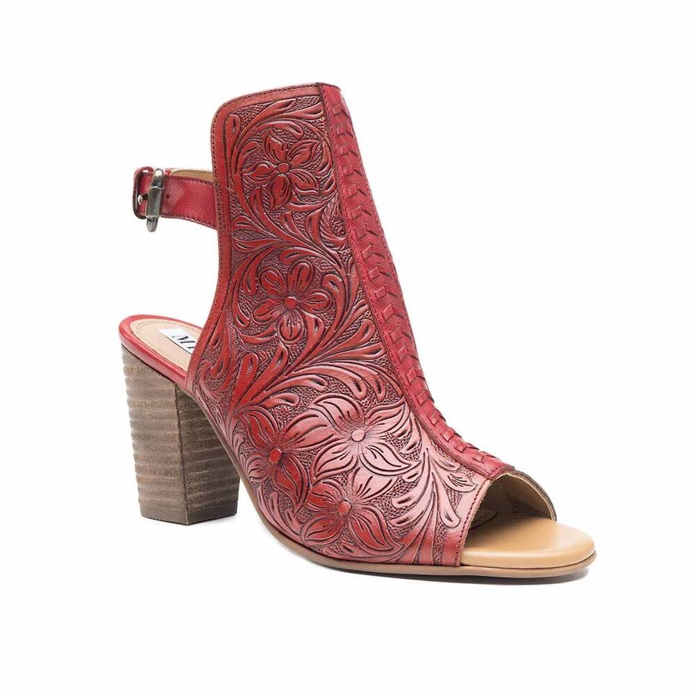NEW BOHERA women's callandra high front hand-tooled sandals in red